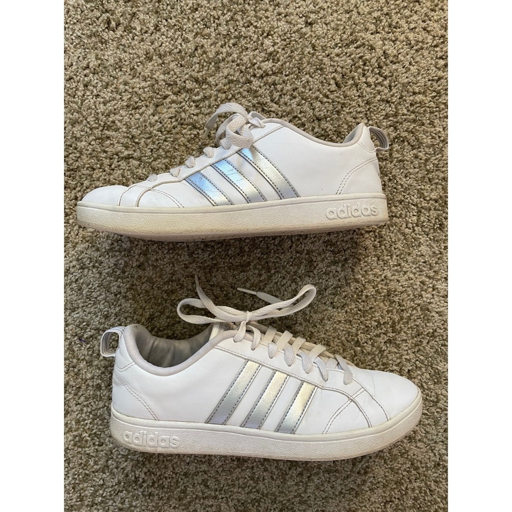 Adidas Advantage Womens White Metallic Silver Sneakers 8.5